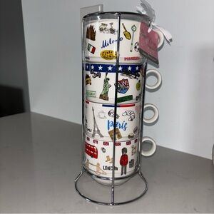 Stackable City Landmark tea coffee Cups porcelain set Italy , NYC, Paris, London